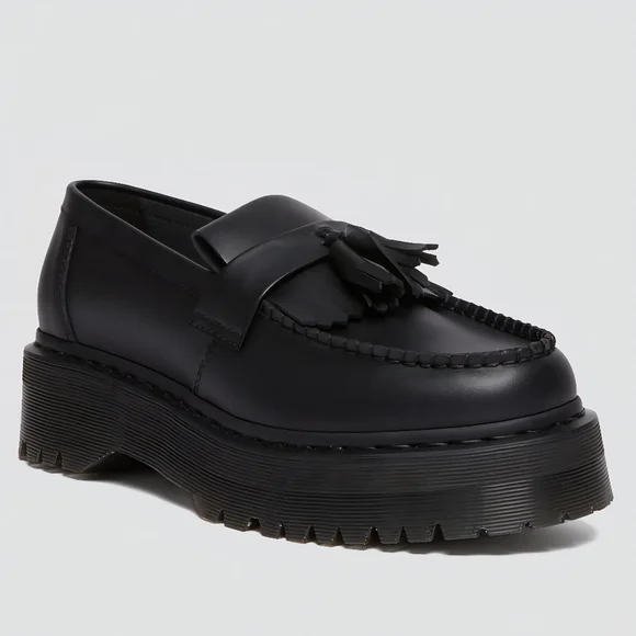 NWT Dr. MartensVegan Adrian Felix Platform Black Tassel Loafers, Mens 10